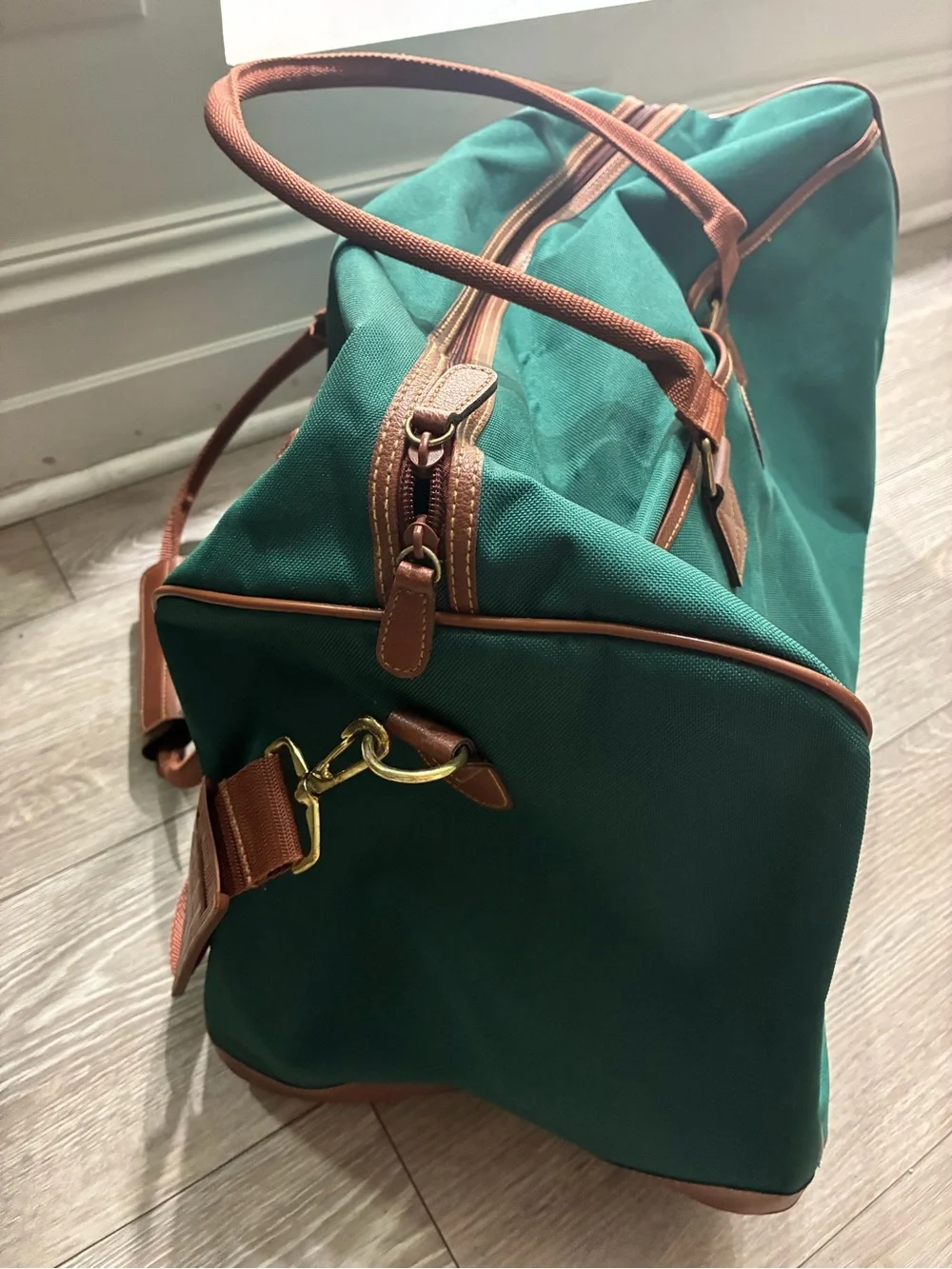 Polo Ralph Lauren Green Canvas Large Duffel with Leather Brown Trim